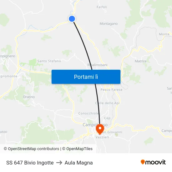 SS 647 Bivio Ingotte to Aula Magna map