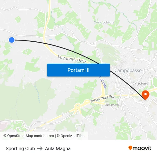 Sporting Club to Aula Magna map