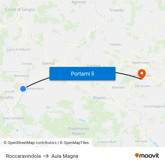 Roccaravindola to Aula Magna map