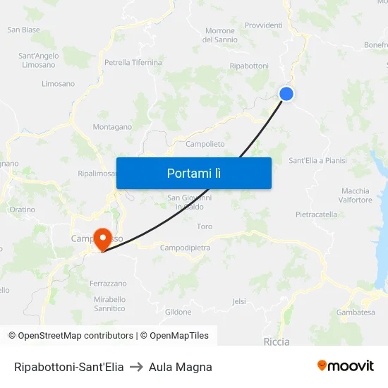 Ripabottoni-Sant'Elia to Aula Magna map
