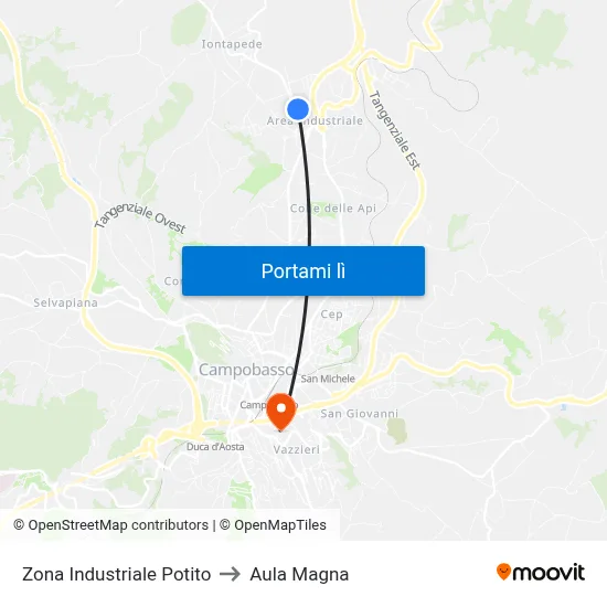 Zona Industriale Potito to Aula Magna map