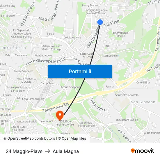 24 Maggio-Piave to Aula Magna map