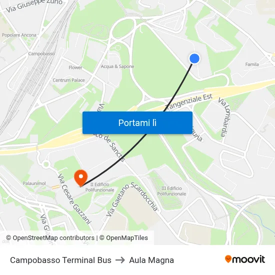Campobasso Terminal Bus to Aula Magna map
