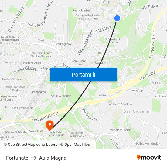 Fortunato to Aula Magna map