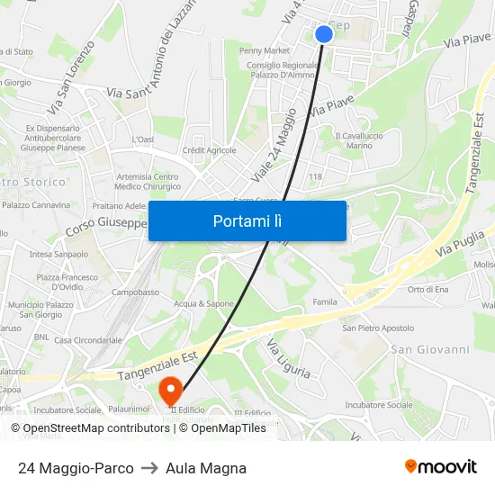 24 Maggio-Parco to Aula Magna map