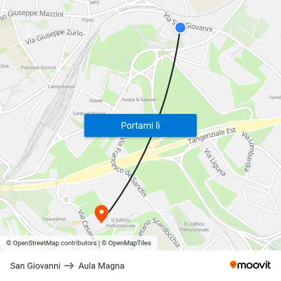 San Giovanni to Aula Magna map