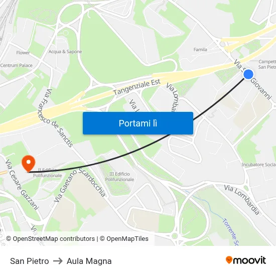 San Pietro to Aula Magna map