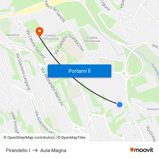 Pirandello I to Aula Magna map