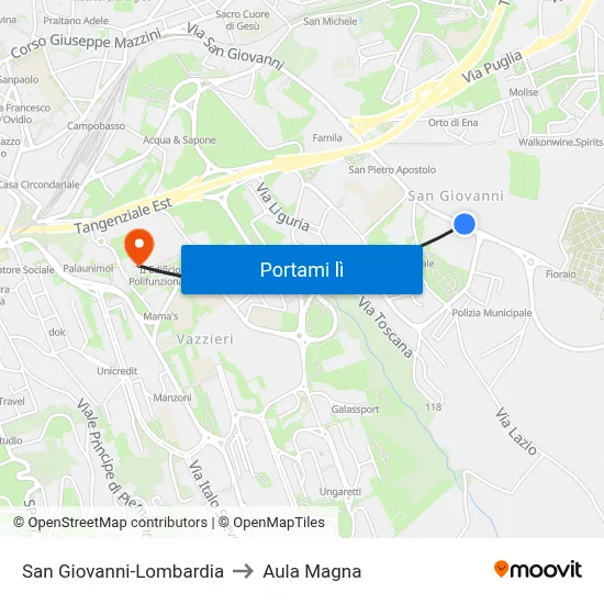 San Giovanni-Lombardia to Aula Magna map