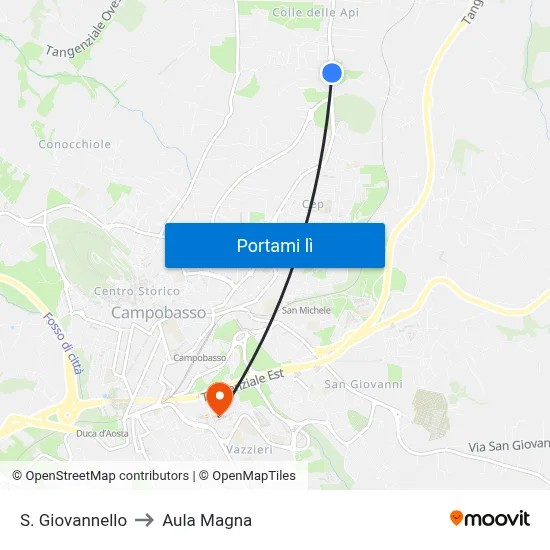 S. Giovannello to Aula Magna map