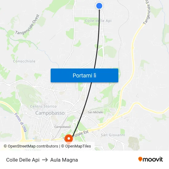Colle Delle Api to Aula Magna map