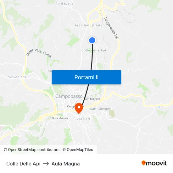 Colle Delle Api to Aula Magna map