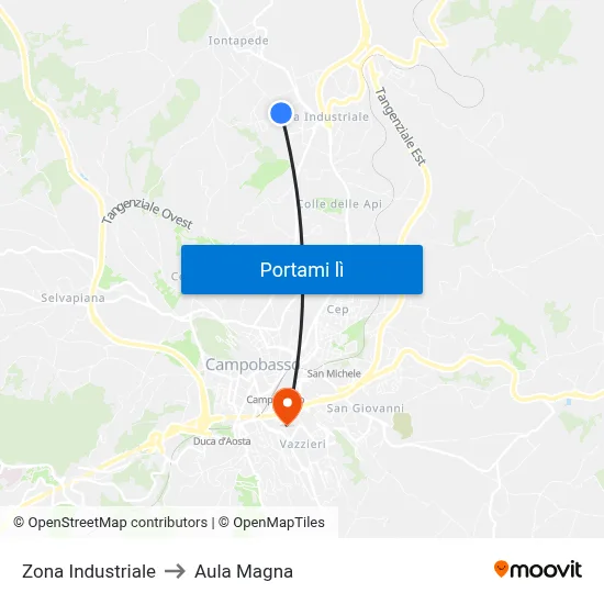 Zona Industriale to Aula Magna map