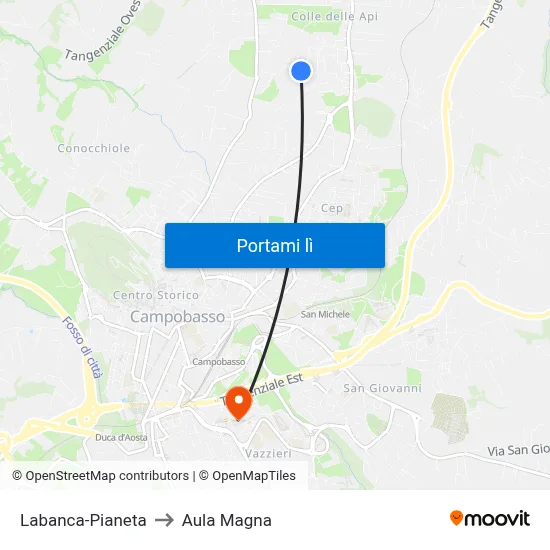 Labanca-Pianeta to Aula Magna map