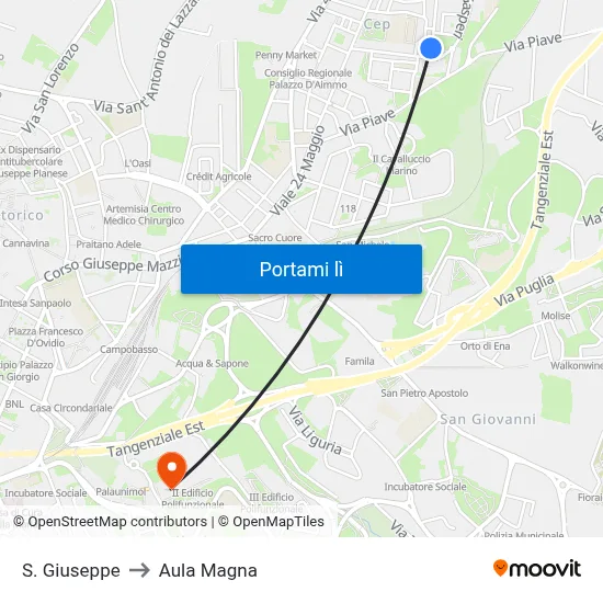S. Giuseppe to Aula Magna map