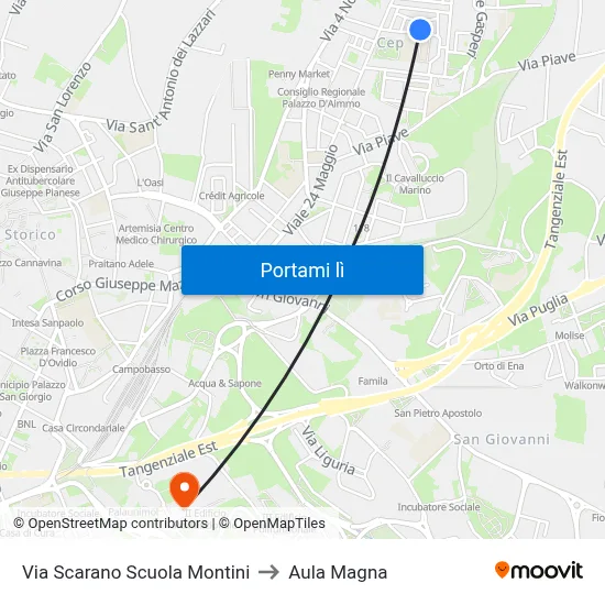 Via Scarano Scuola Montini to Aula Magna map