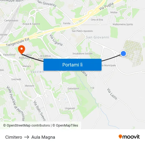 Cimitero to Aula Magna map