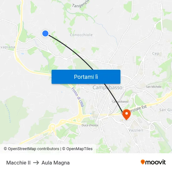 Macchie II to Aula Magna map