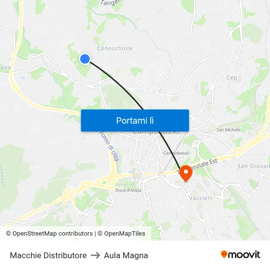 Macchie Distributore to Aula Magna map