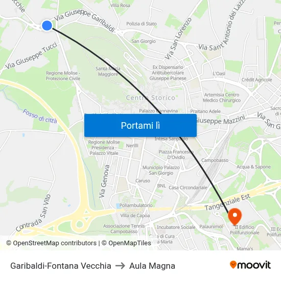 Garibaldi-Fontana Vecchia to Aula Magna map
