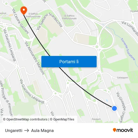 Ungaretti to Aula Magna map