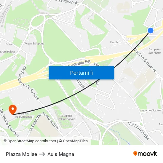 Piazza Molise to Aula Magna map