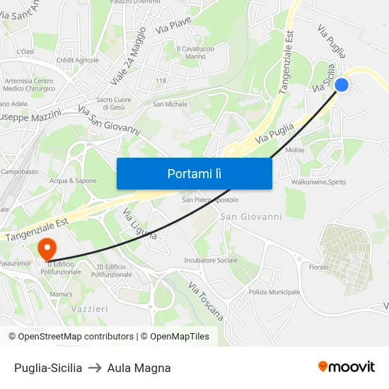 Puglia-Sicilia to Aula Magna map