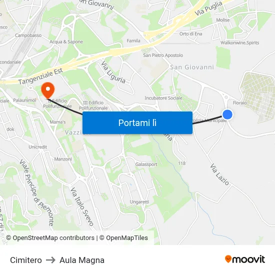 Cimitero to Aula Magna map
