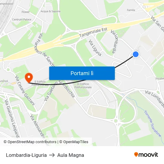 Lombardia-Liguria to Aula Magna map