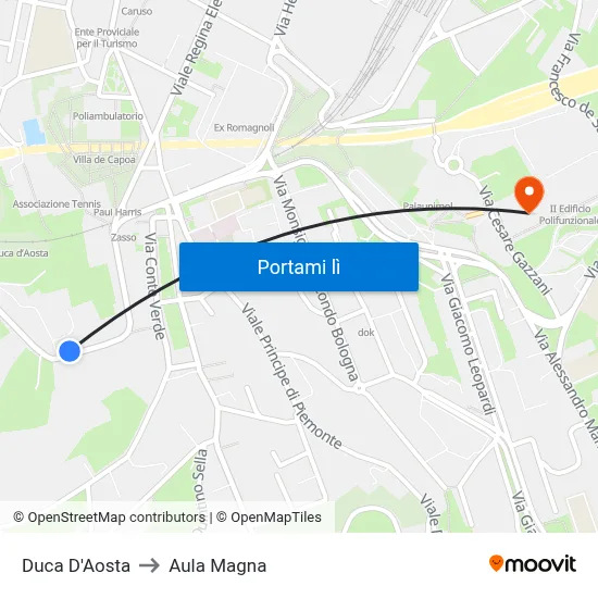 Duca D'Aosta to Aula Magna map