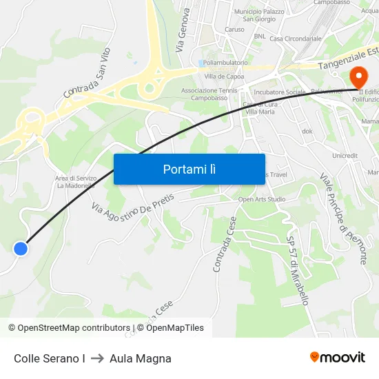 Colle Serano I to Aula Magna map