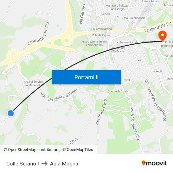 Colle Serano I to Aula Magna map