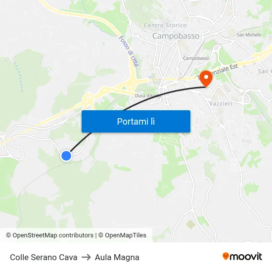 Colle Serano Cava to Aula Magna map