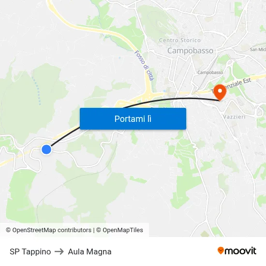 SP Tappino to Aula Magna map