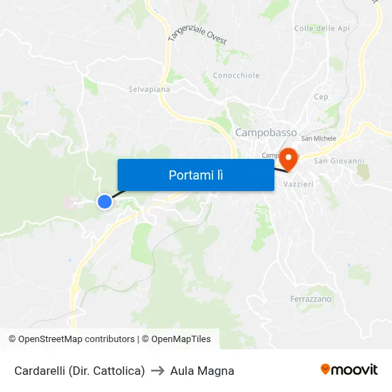 Cardarelli (Dir. Cattolica) to Aula Magna map