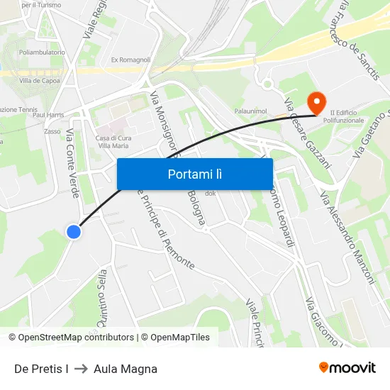 De Pretis I to Aula Magna map