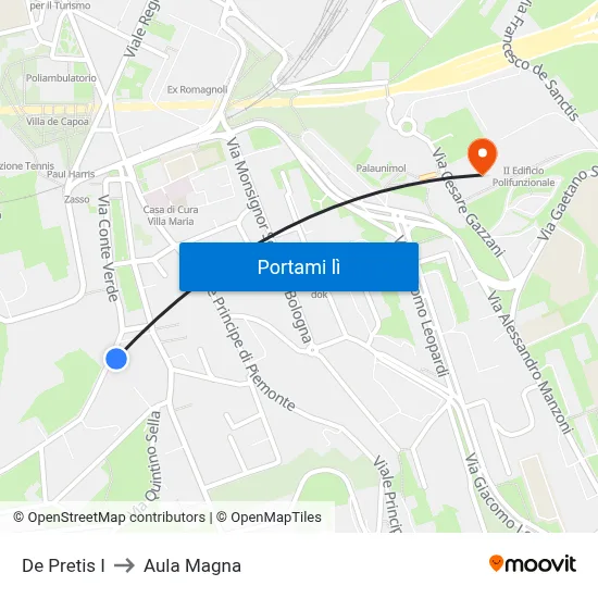 De Pretis I to Aula Magna map