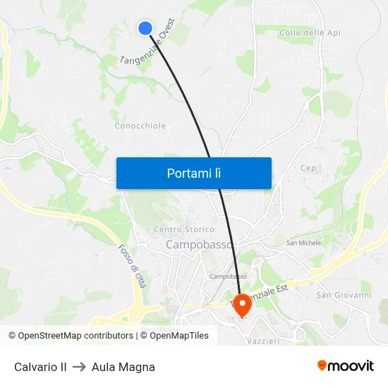 Calvario II to Aula Magna map