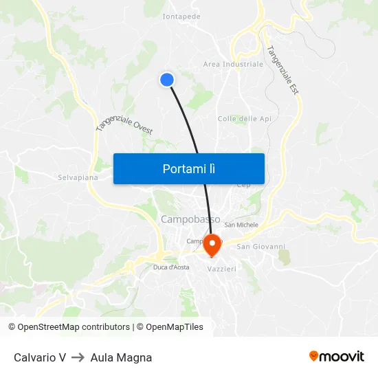 Calvario V to Aula Magna map