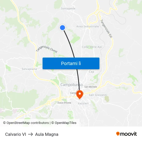 Calvario VI to Aula Magna map