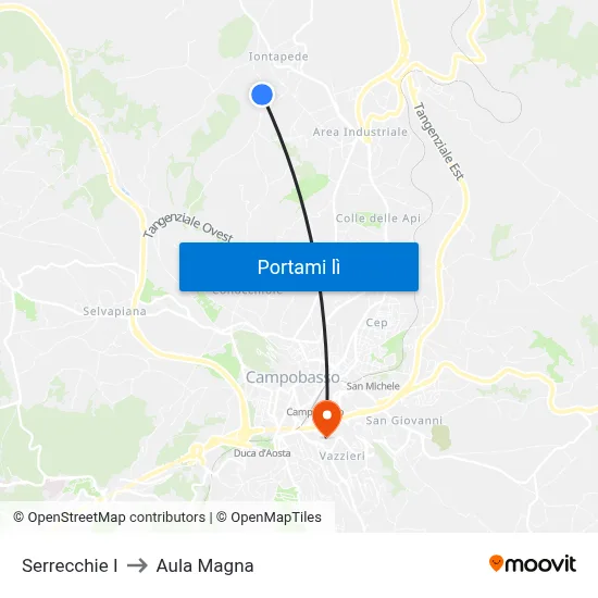 Serrecchie I to Aula Magna map