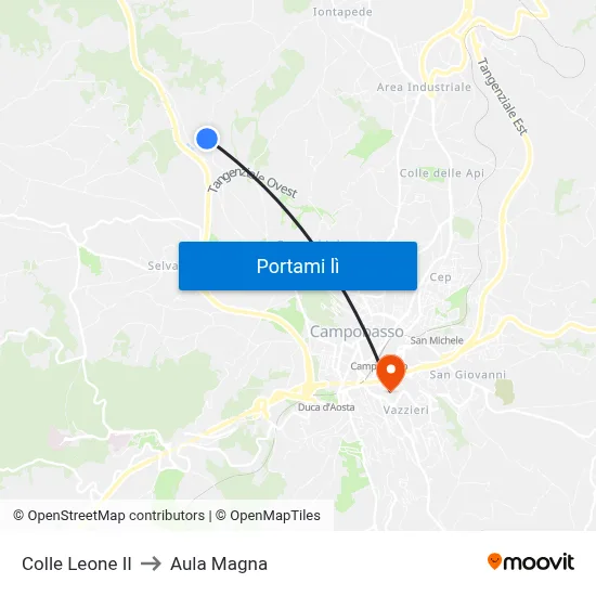 Colle Leone II to Aula Magna map