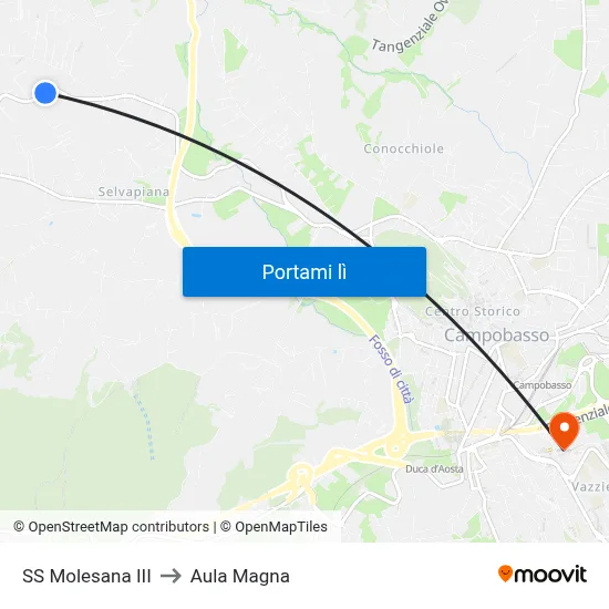 SS Molesana III to Aula Magna map