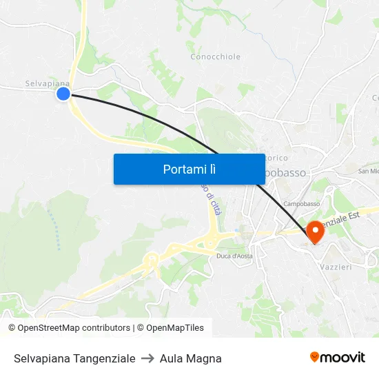 Selvapiana Tangenziale to Aula Magna map