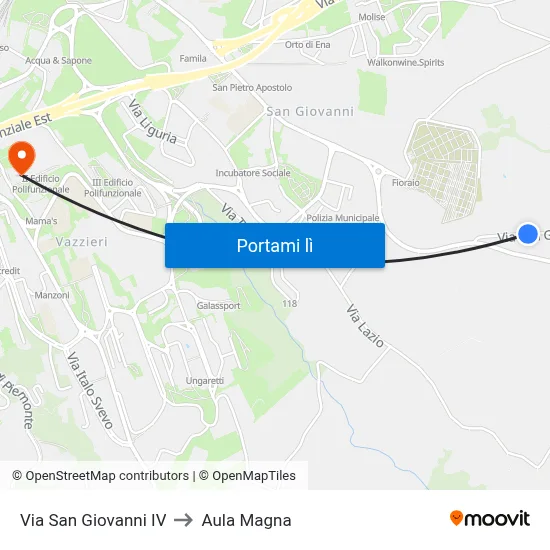 Via San Giovanni IV to Aula Magna map
