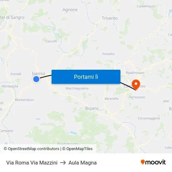 Via Roma Via Mazzini to Aula Magna map