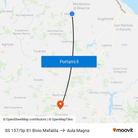 SS 157/Sp 81 Bivio Mafalda to Aula Magna map