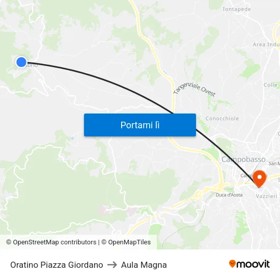 Oratino Piazza Giordano to Aula Magna map