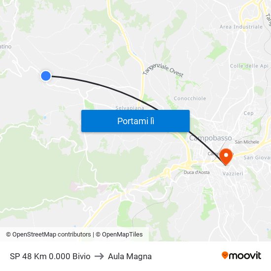 SP 48 Km 0.000 Bivio to Aula Magna map
