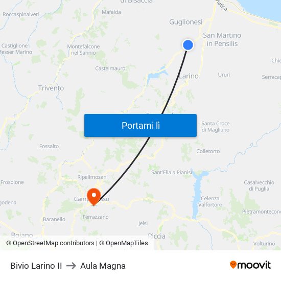 Bivio Larino II to Aula Magna map
